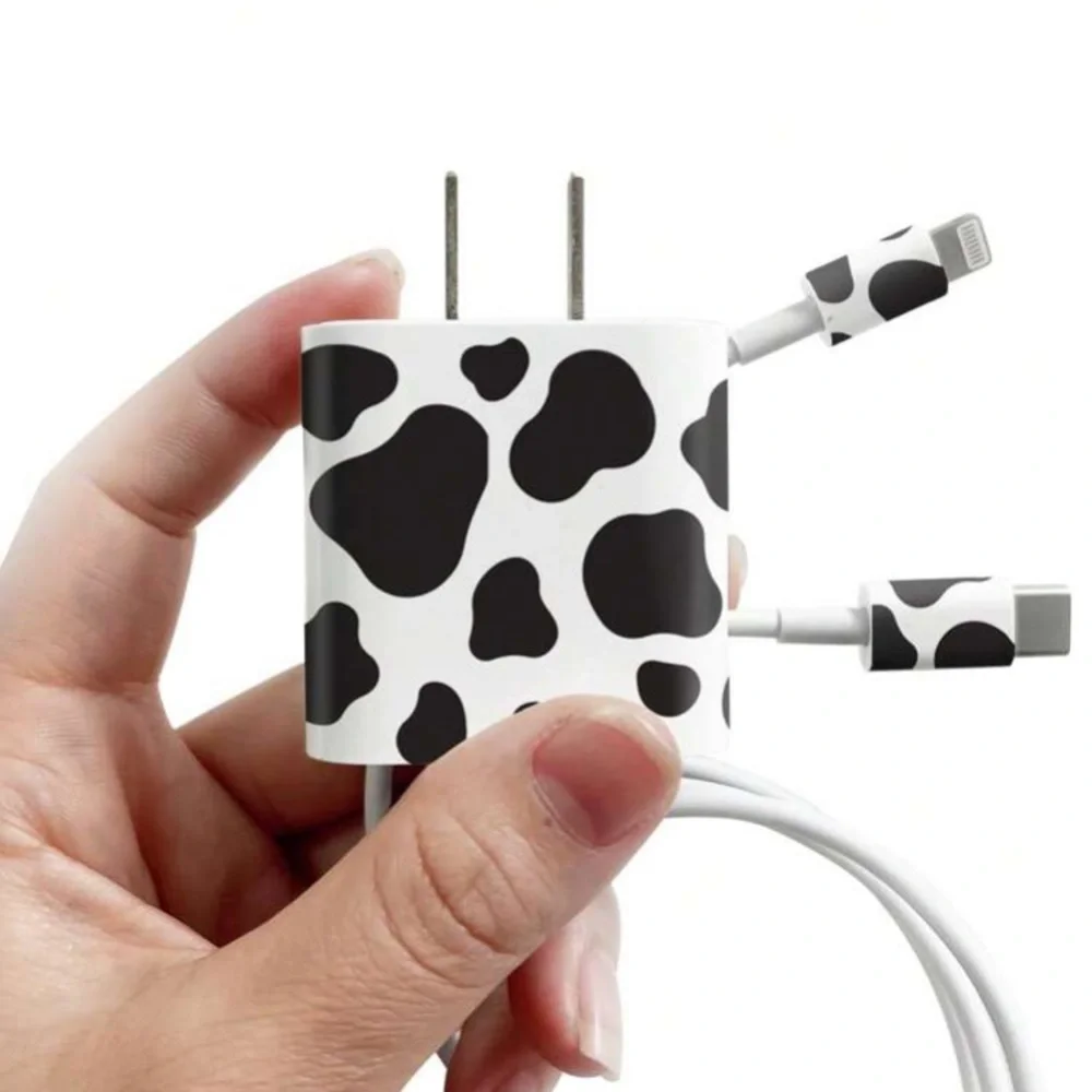 Cow Pattern Data Cable & Charger Head Sticker